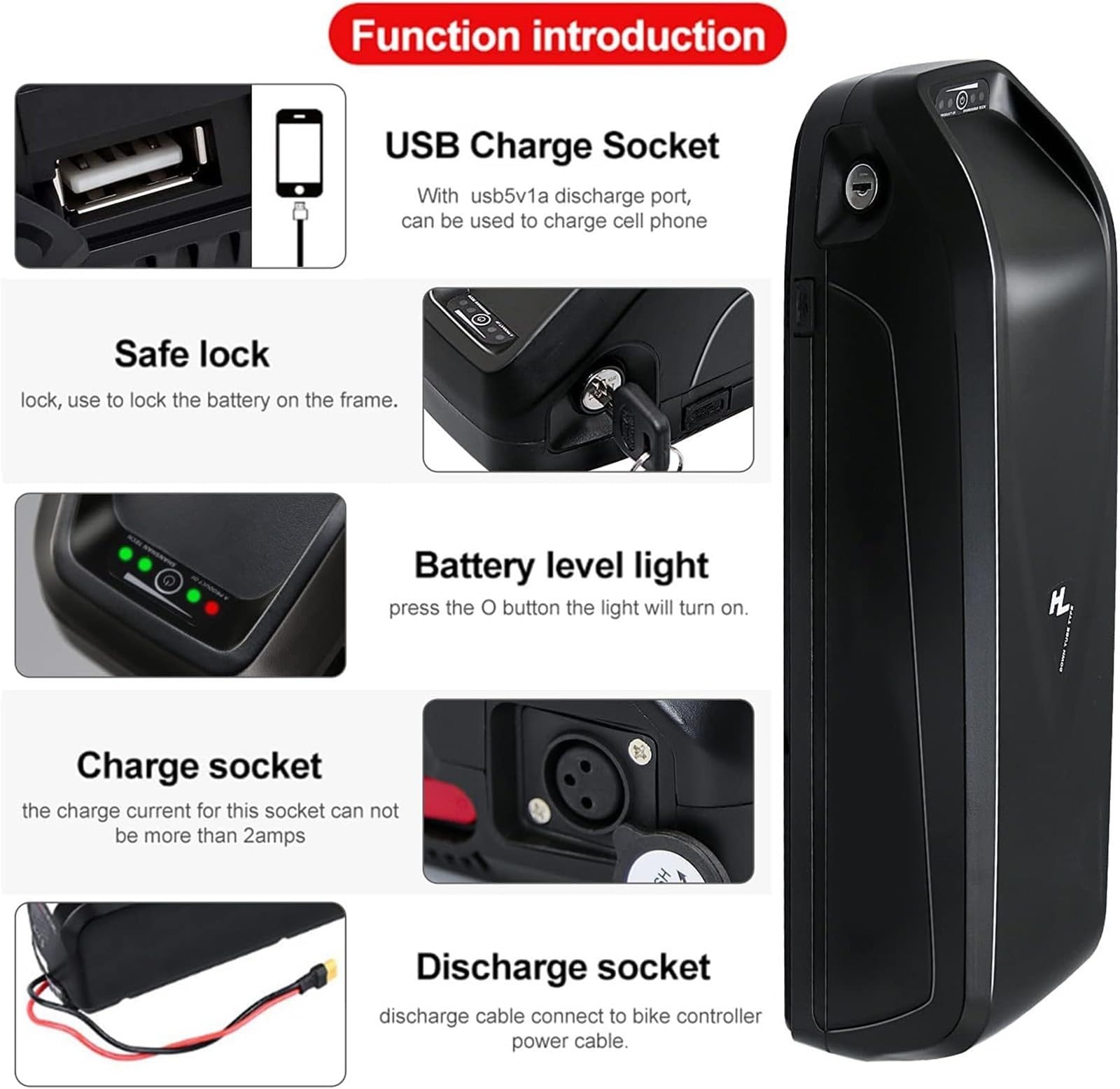 48V 20Ah E-Bike Battery Pedelec Replacement Lithium-ION Battery with Charger, Base and BMS for 200W 500W 750W 1000W Bicycle Motors Electric Bike Lithium Battery