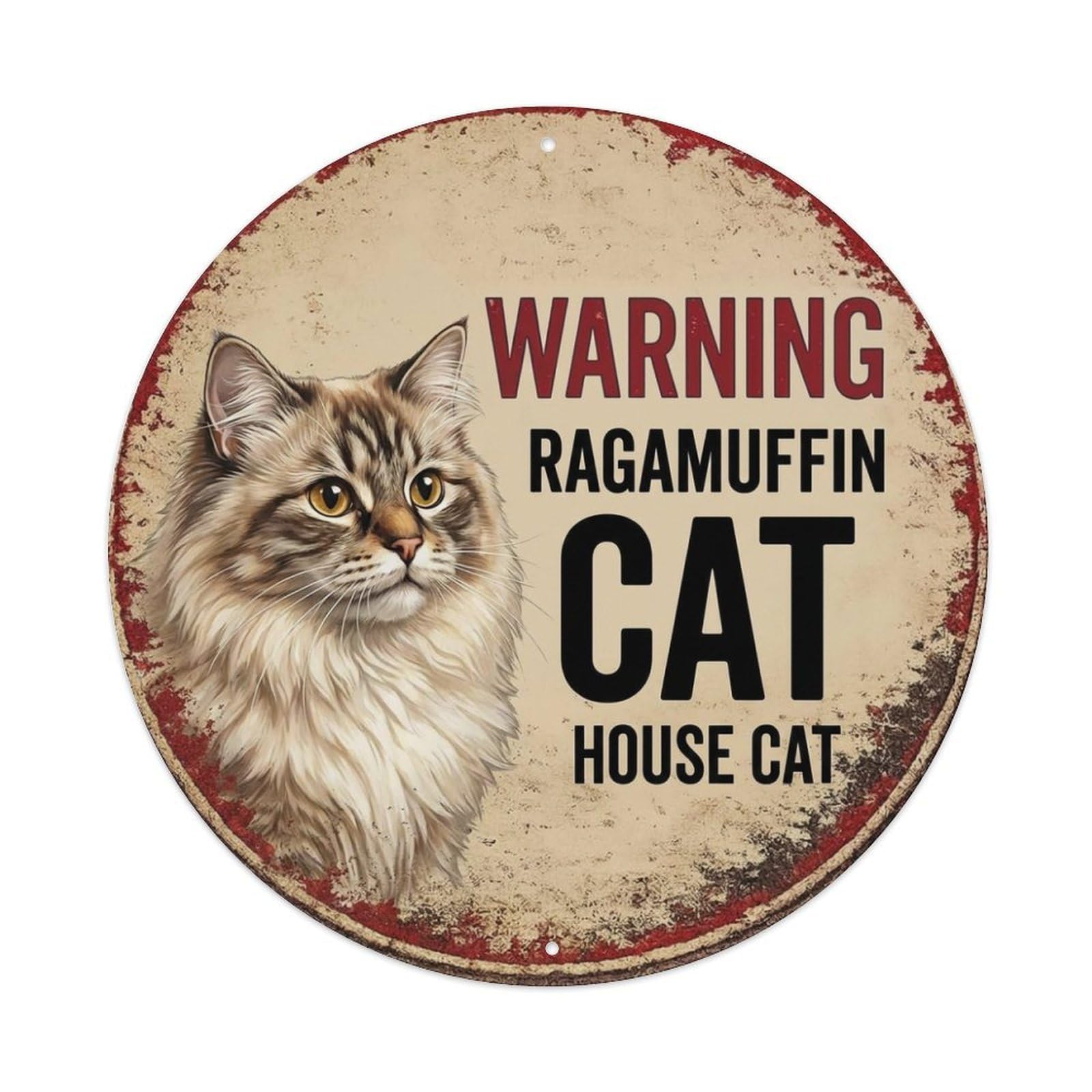 Tgrcjimh Style Metal Tin Sign Vintage Warning Ragamuffin Cat