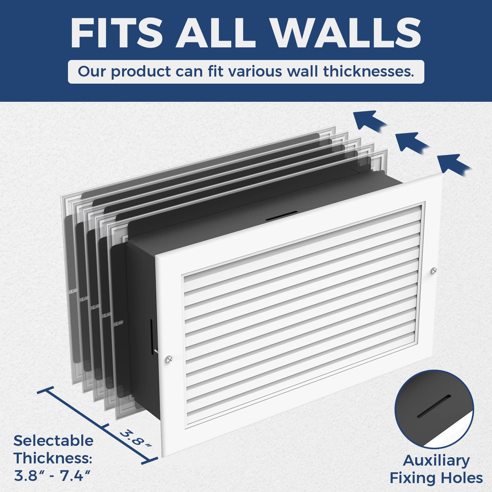 Suprocky Wall Return Air Pathway with Eco-Friendly PP Filter and Aluminum Grille (14"x 8" Retrofit), Upgraded Fins, Odor Free, Durable, AP1408 Matte White Zone Air Pathway, Fits Sidewalls