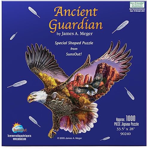 SUNSOUT INC - Ancient Guardian - Rompecabezas de 1000 piezas con forma especial por artista: James Meger - Tamaño terminado 28" x 35.5" Birds - MPN