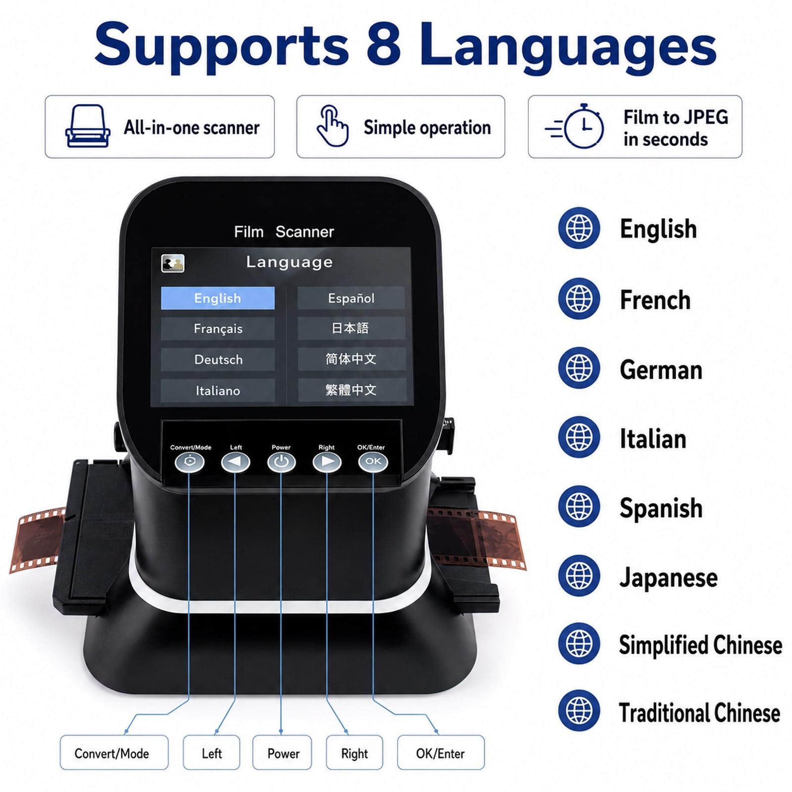 Scanner Digitale for Pellicole E Diapositive | Digitalizzatore di Diapositive Autonomo, Funziona tramite Cavo USB o Adattatore di Alimentaze