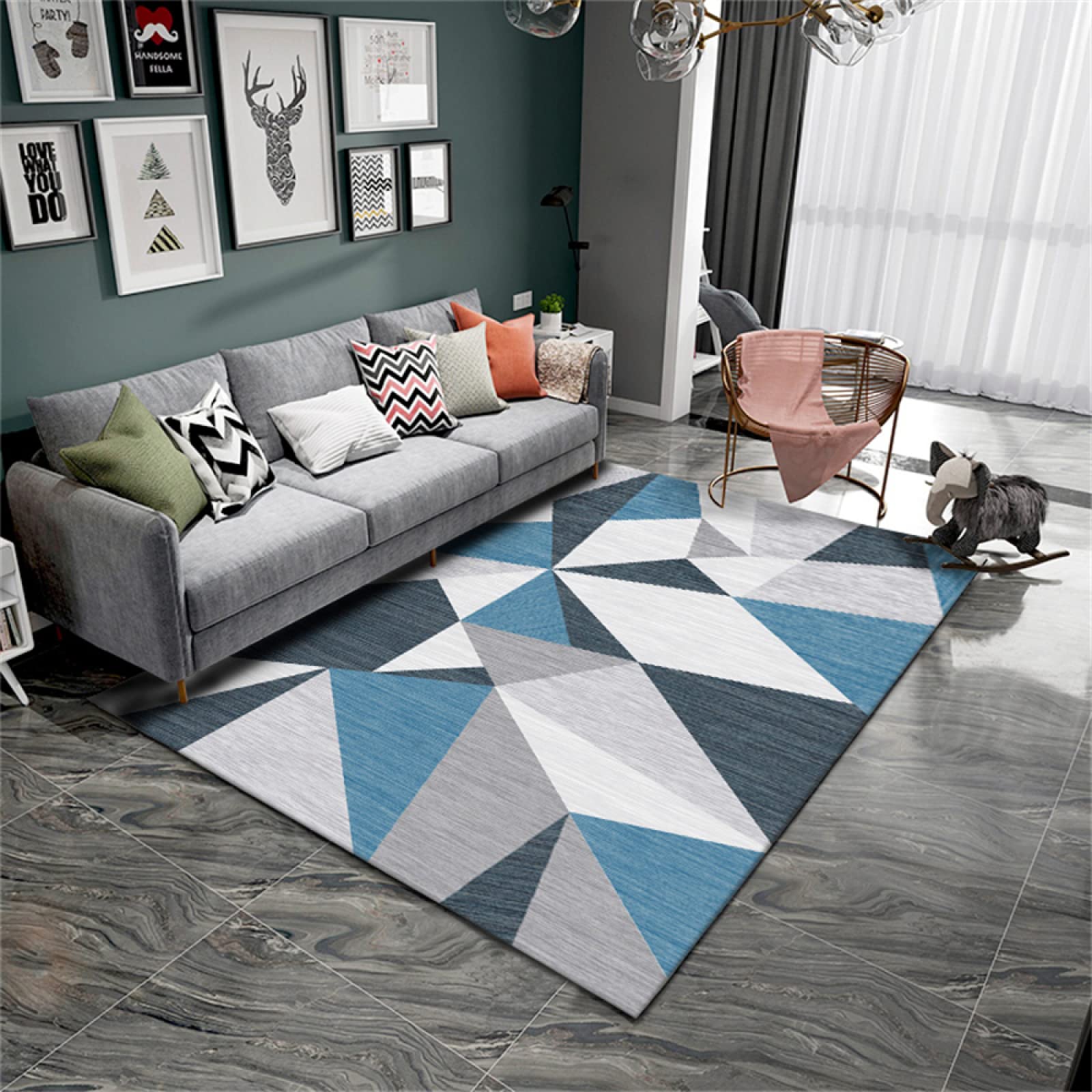 Tapis chambre enfants garçon doux géométrique 90x190cm