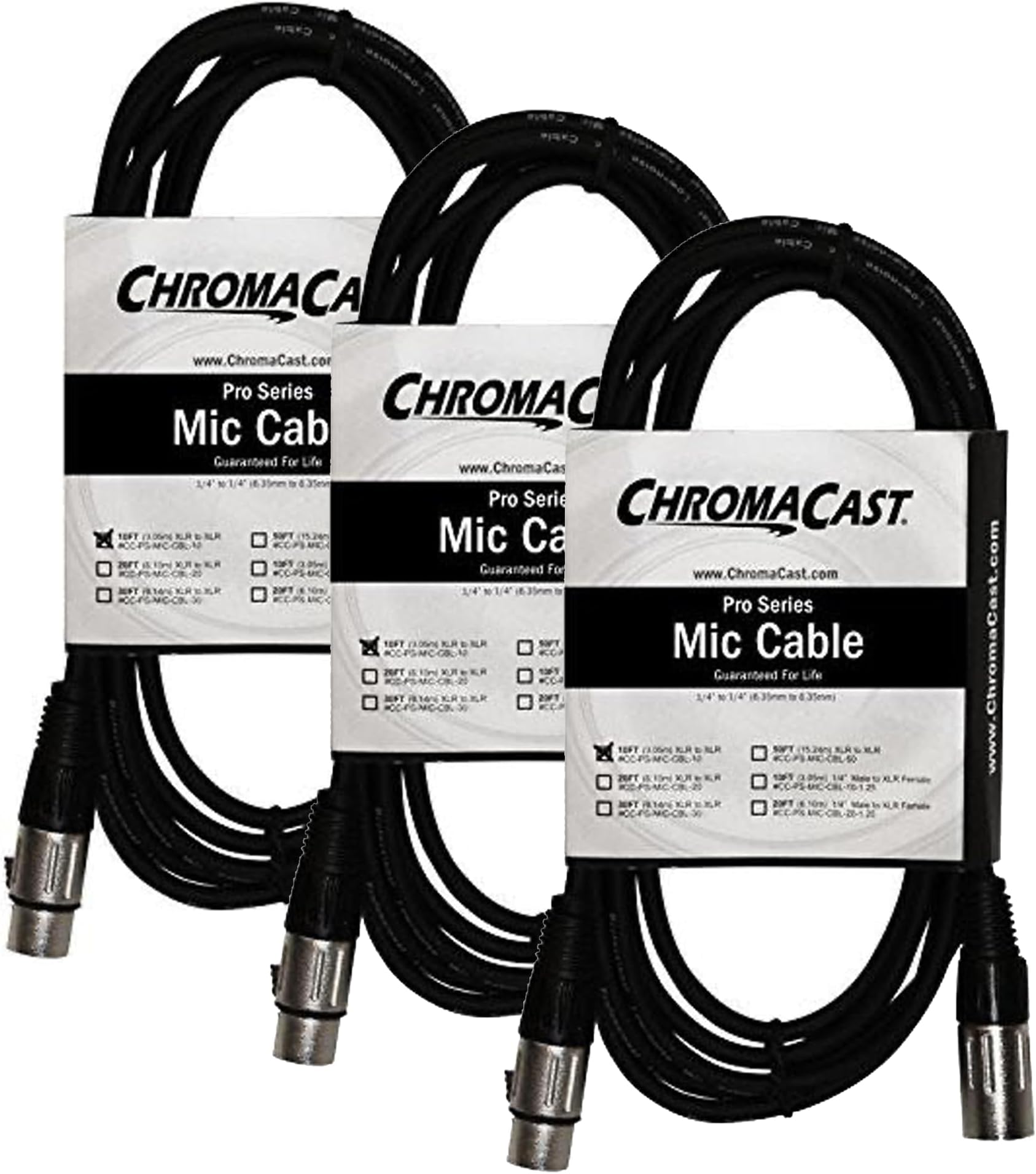 3 Pack XLR Microphone Cable for Speaker or PA System, All Copper Conductors, 6MM PVC Jacket, 10 Foot, Black