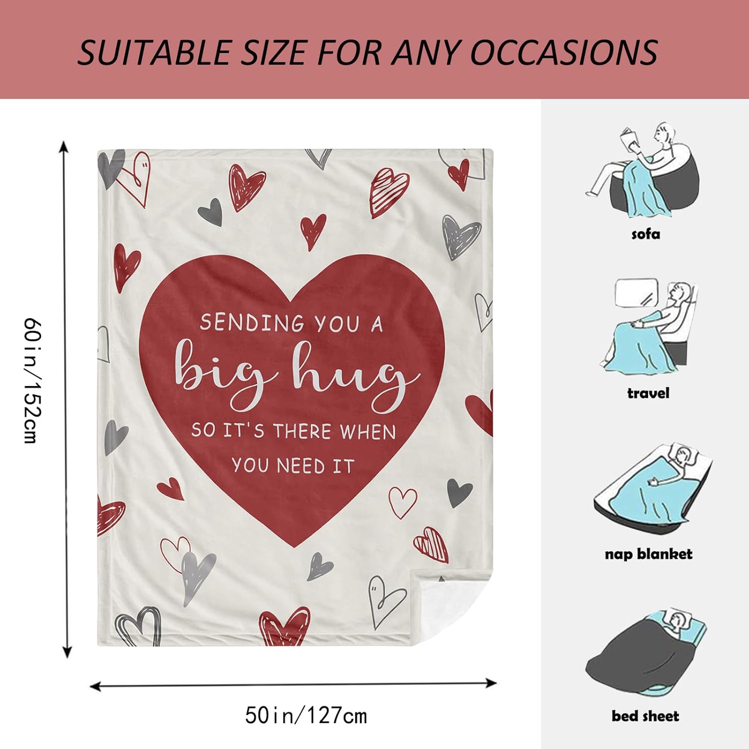 Get Well Gifts for Women, Hug Blanket 60"X50", Thinking of You/Relaxation Gift for Women, After Surgery/Feel Better Gifts, Inspirational/Memorial/Birthday Gift for Woman Mom Wife Girlfriend - Image 7