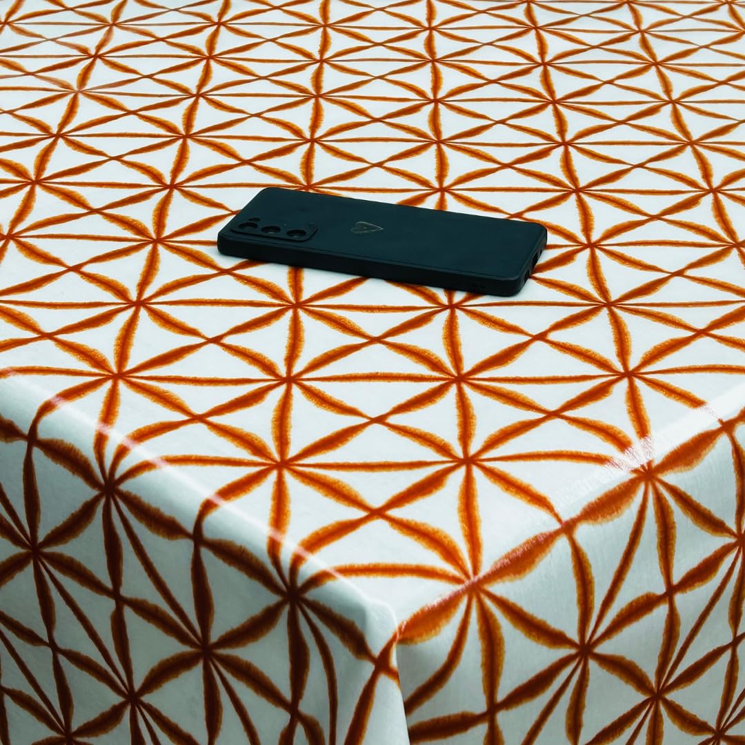 Jolee Fabrics Table Cloth - Wipe Clean Tablecloth Geometric Patterns -Oilcloth Table Protector-Table Cloth Wipe Clean Effortless Maintenance (Burnt Orange Nusa Spice, Rectangle 132cm x 300cm)