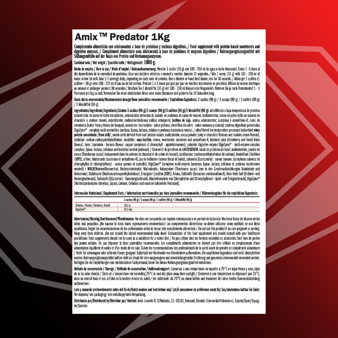 AMIX Predator Protein - Complément Protéiné en Poudre pour Augmenter la Masse Musculaire - Protéine de Lactosérum avec Enzymes Digestives - Acides Aminés BCAA et L-Glutamine - Vanille - 1 kg