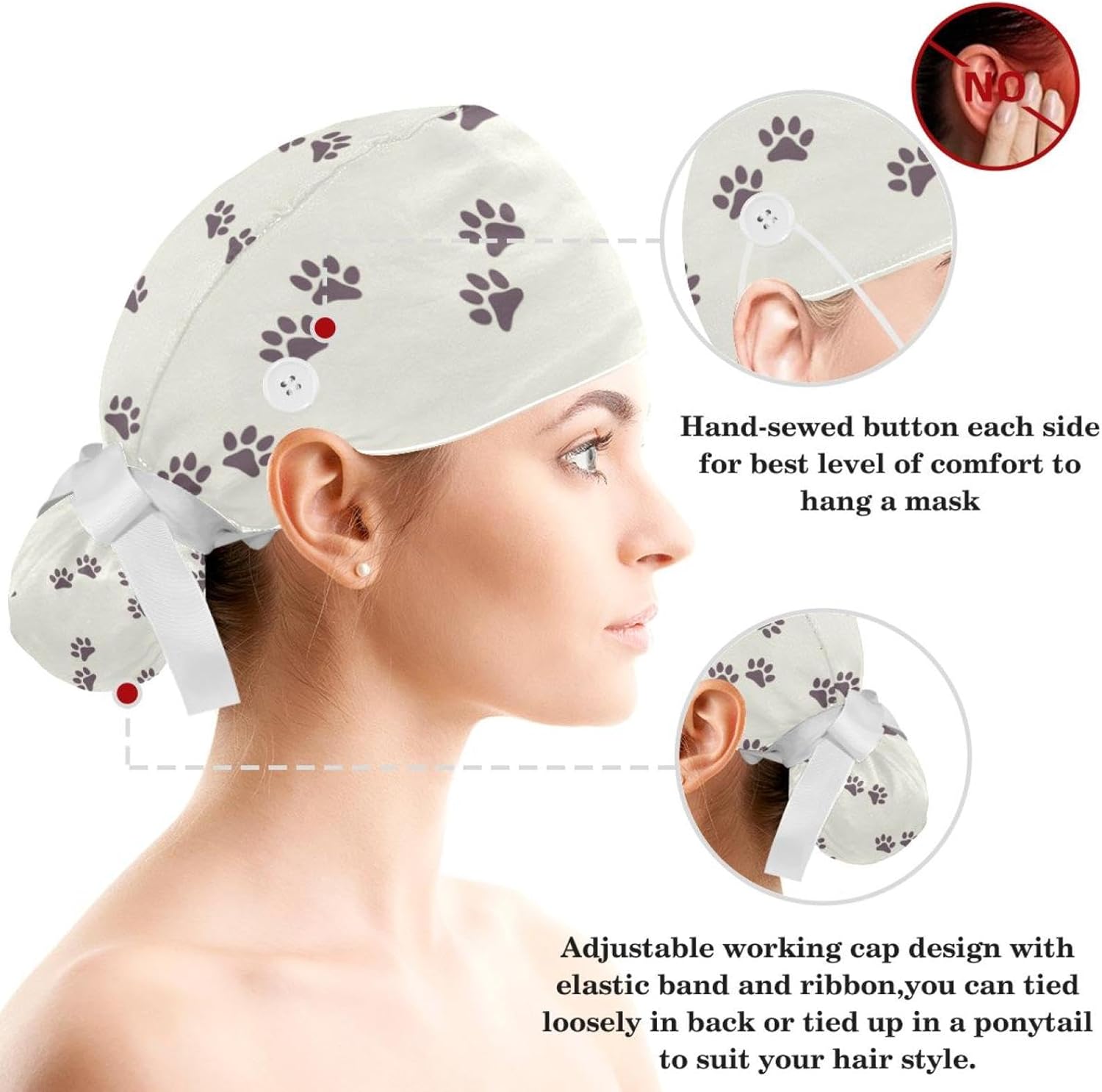 Scrub Cap with Scrunchies, Rainbow Working Hat Hair Cover, Elastic Bandage Tie Back Hats for Women - Image 3