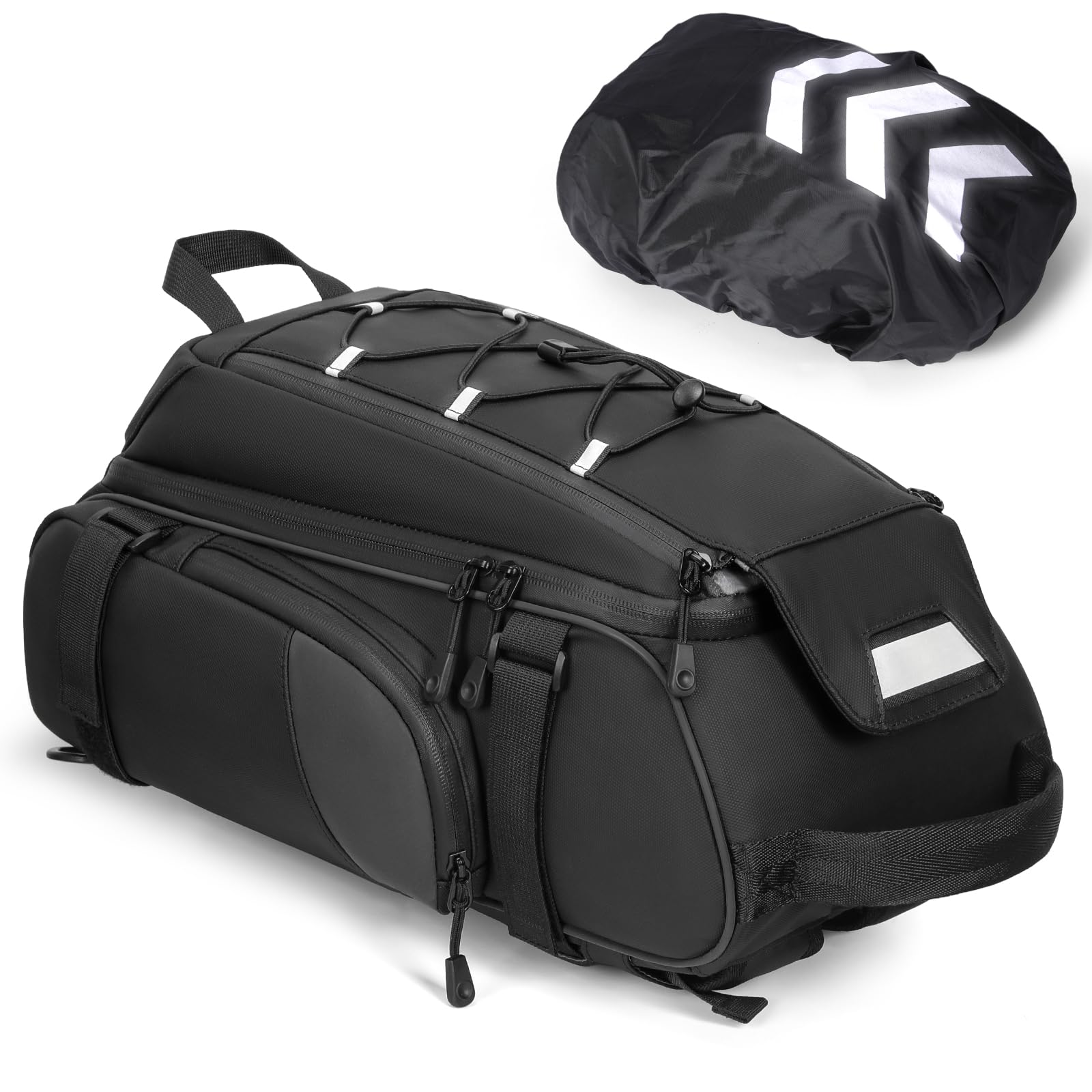 RAINSMORE Bike Bags for Bicycle Rear Rack 15L Waterproof Bike Ebike Trunk Pannier Saddle Bag with Rain Cover Bike Accessories Backpack Shoulder Bag for Commuter Travel Outdoor, Black