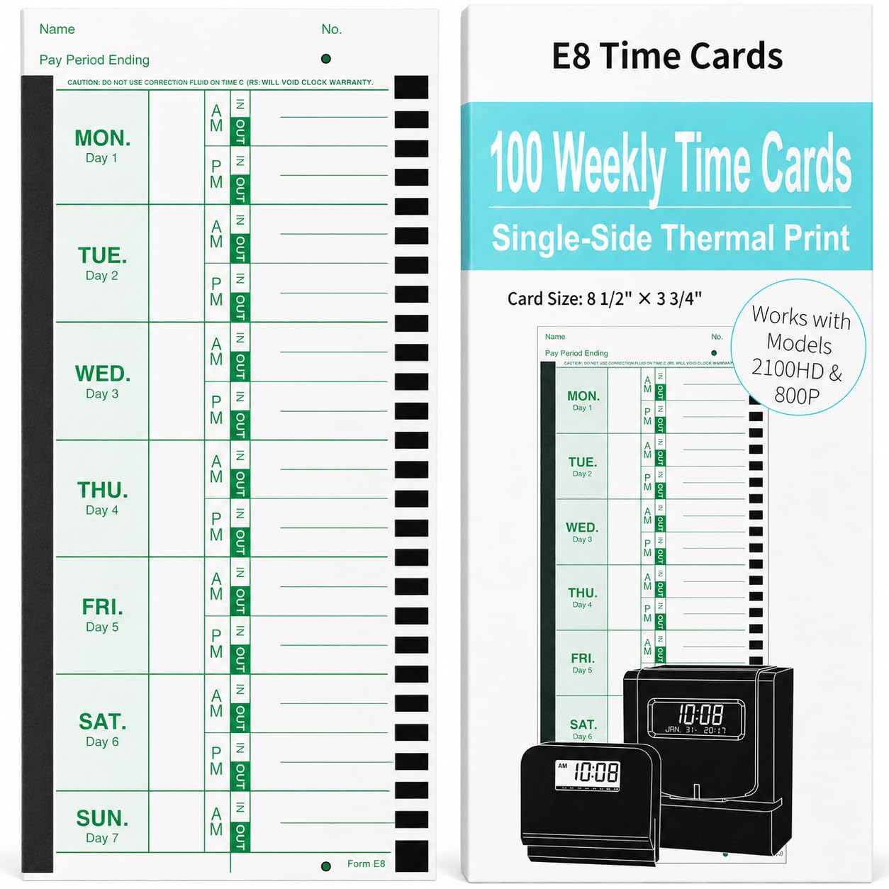 Photo 1 of 300 E8 Weekly Thermal Time Cards, Compatible with Lathem 2100HD & 800P