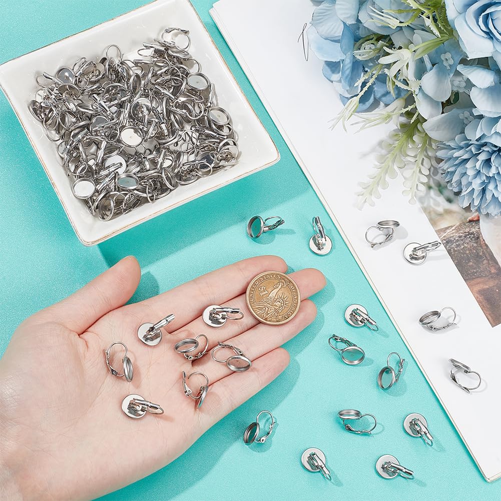 UNICRAFTALE 50Set Crochets De Boucles D'Oreilles Acier Inoxydable Avec Plateaux De Pendentif Rectangulaires Vierges Supports Boucles D'Oreilles Cabochons Lunettes Et Ébauches De Boucle D'Oreille