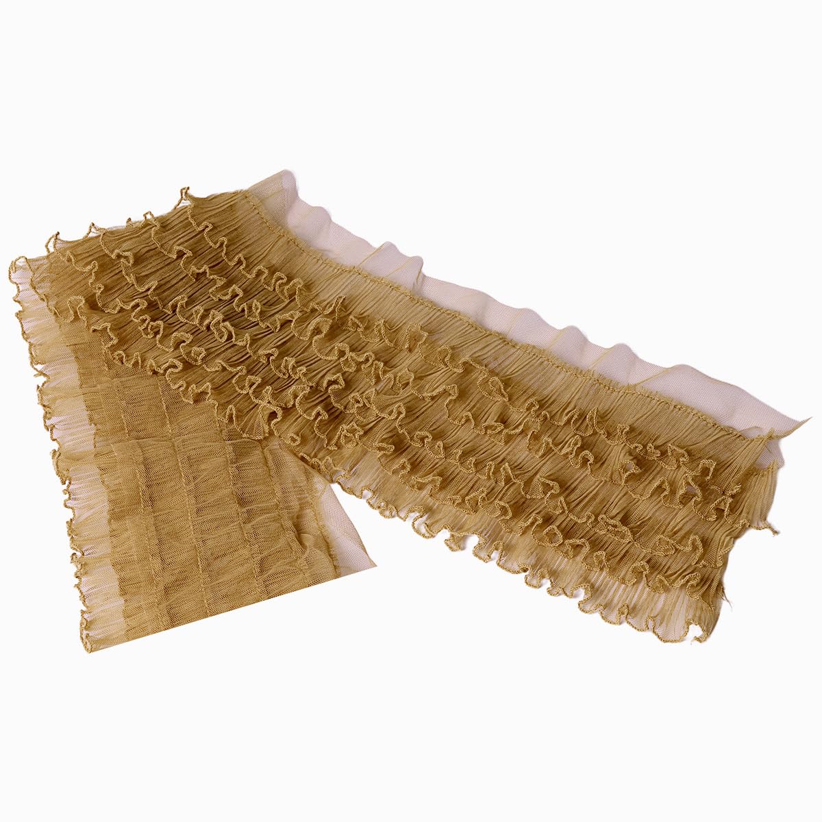 Tela de malla plisada con volantes de 5 capas y encaje camello de 12 cm