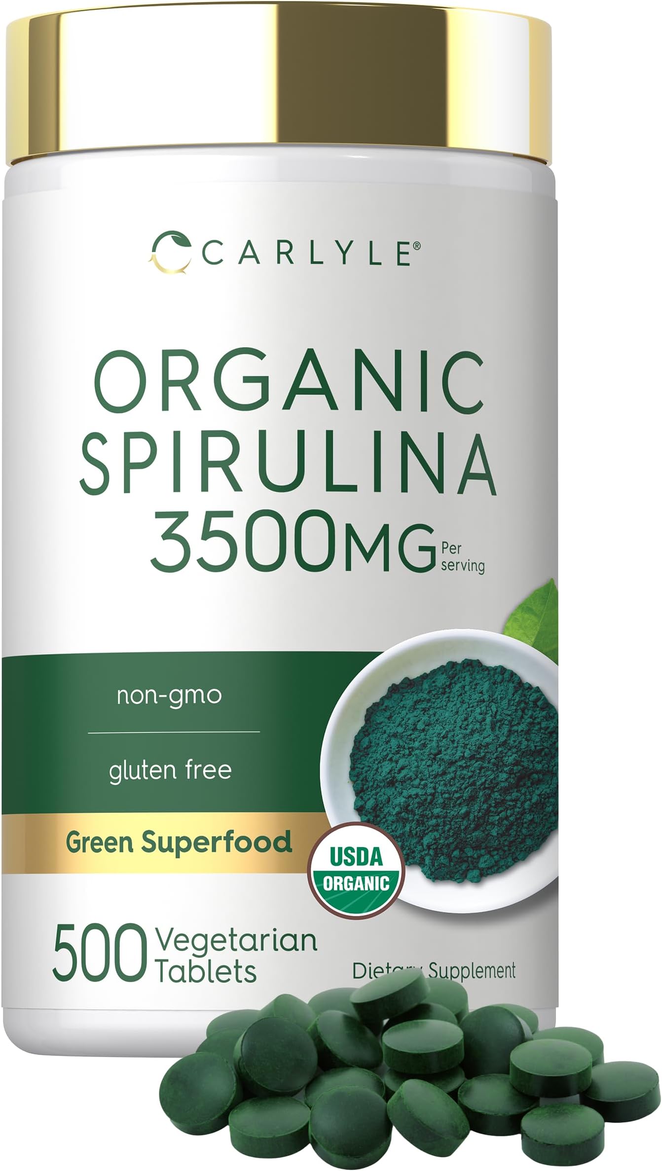 Carlyle Organic Spirulina Tablets 3500mg | 500 Count | Non-GMO & Gluten Free Supplement