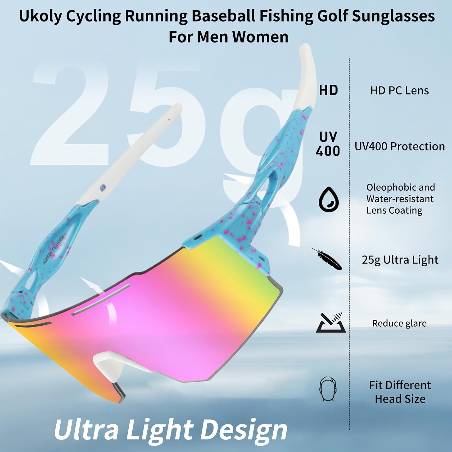 Ukoly Cycling Sunglasses for Men Women with 3 Interchangeable Lenses, Polarized Sports Sunglasses, Baseball Sunglasses - Image 2