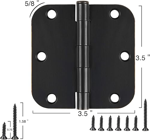Miniatura 2 de Paquete de 12 bisagras de puerta negro mate de 3 12 bisagras redondeadas interiores de 3.5 pulgadas con esquinas de radio de 58 pulgadas, controles