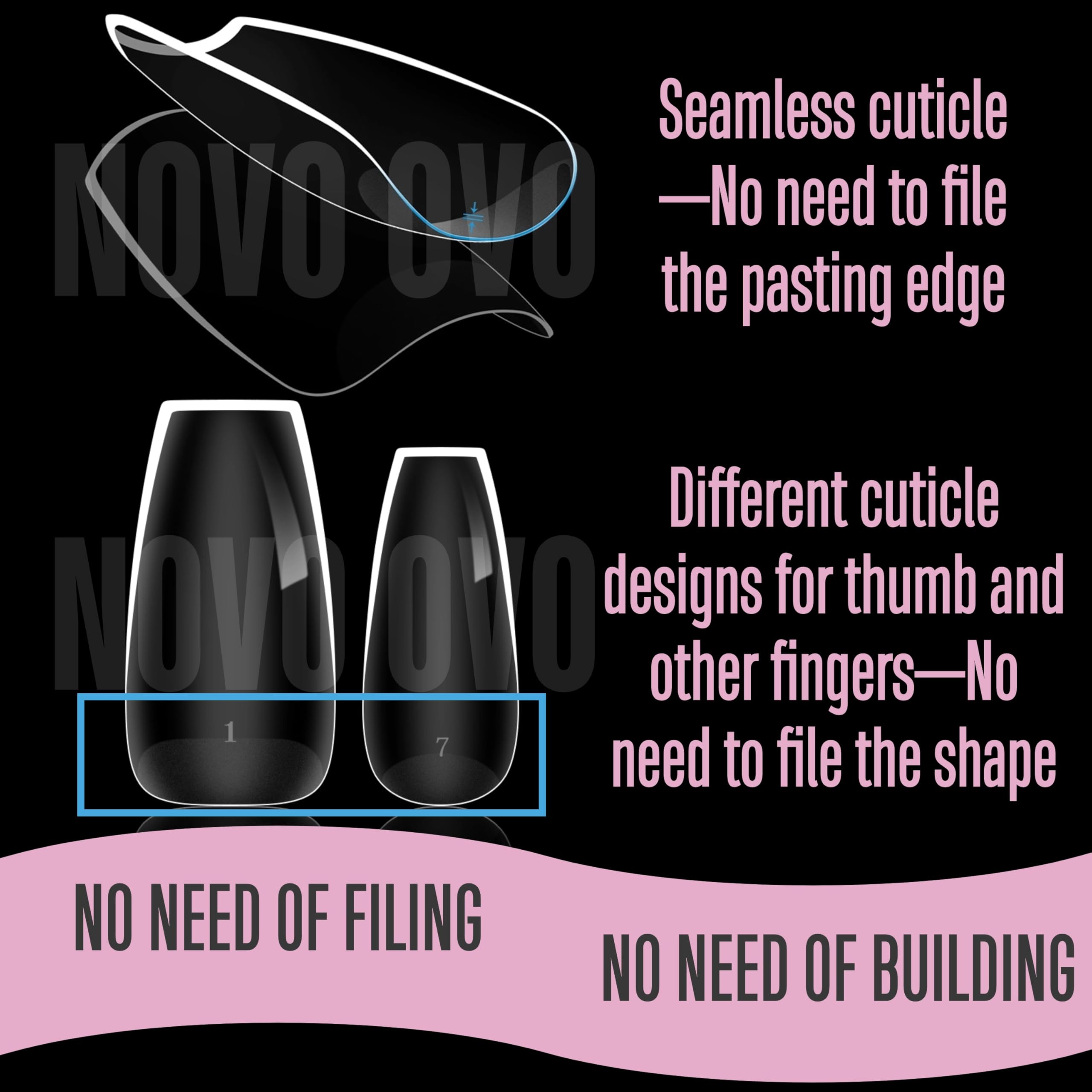 NOVO OVO Extra Thick Coffin Nail Tips Press on Natural Curve, Medium Soak Off Soft Gel Fake Nail Extension - Image 4