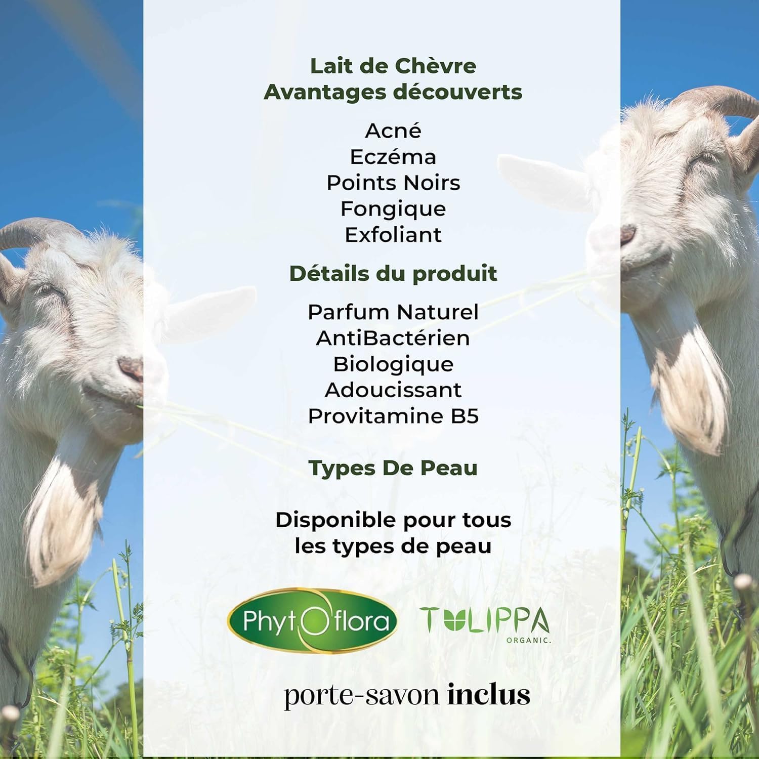 PhytoFlora Savon Lait de Chevre|125g|Traitement Anti-Acné, Eczéma et Points Noirs|Shampoing Solide|Gommage Visage|Savon le Naturel|Tous Peaux|ProvitamineB5