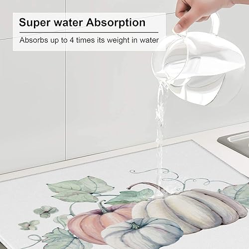 Miniatura 5 de Tapete de secado de platos de calabaza otoño para encimera de cocina, absorbente, de 16 x 18 pulgadas, placa de microfibra de vidrio, almohadilla de