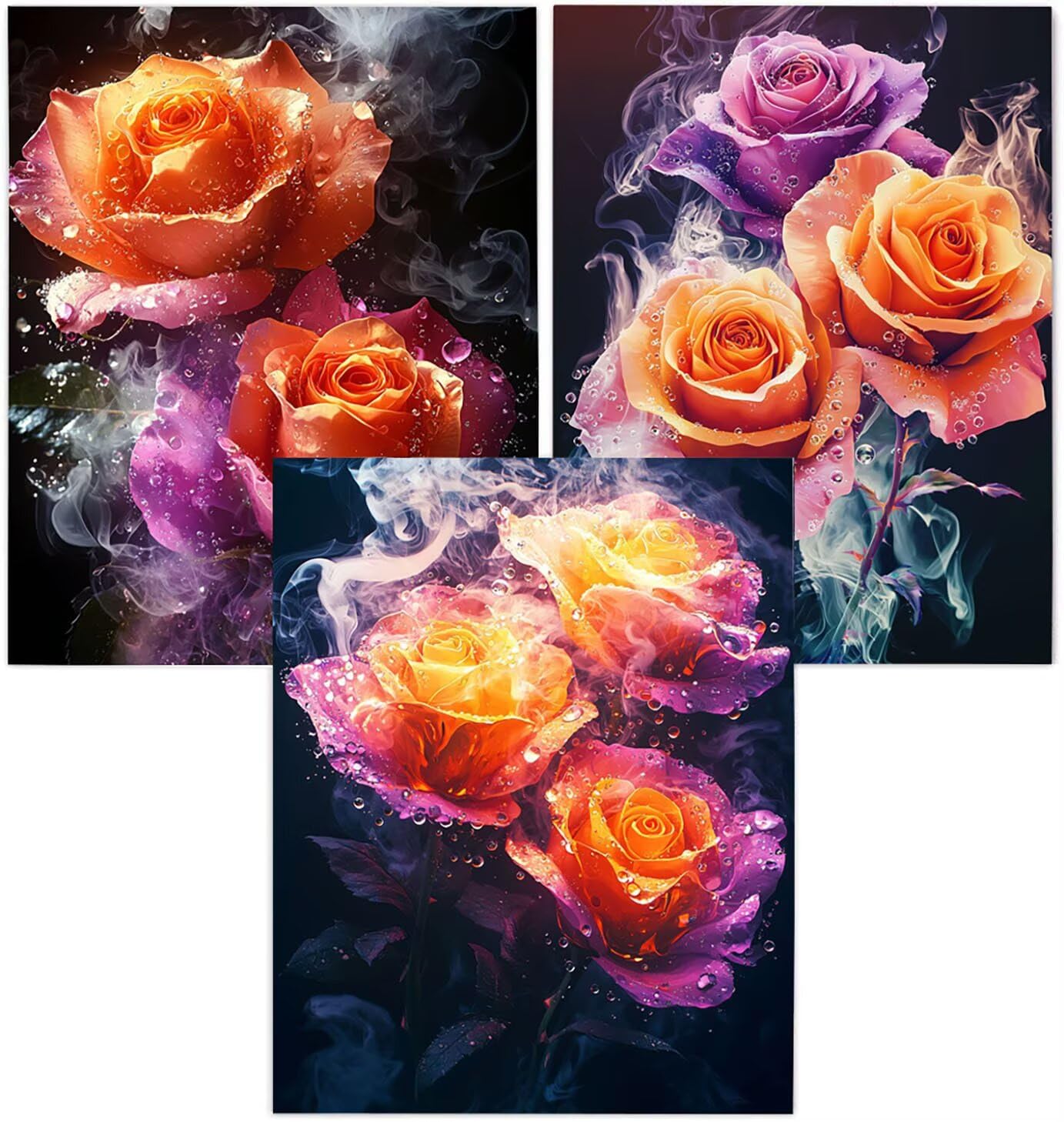 Generico Cnyaunfi 3 Pezzi Fiore Pittura Diamante Fai-Da-Te, 5D Colore Arancione Diamond Painting Kit Completo per Hobby Creativi Adulti, Per La Decorazione Della Parete Di Casa 60x80cm YF-3544