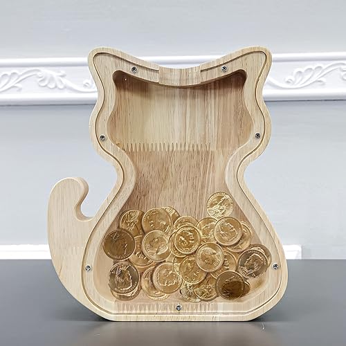 Miniatura 3 de FixtureDisplays Alcancía de madera para gatos, alcancía de ahorro para niños, bonita moneda de recuerdo para niños y niñas, es un regalo único