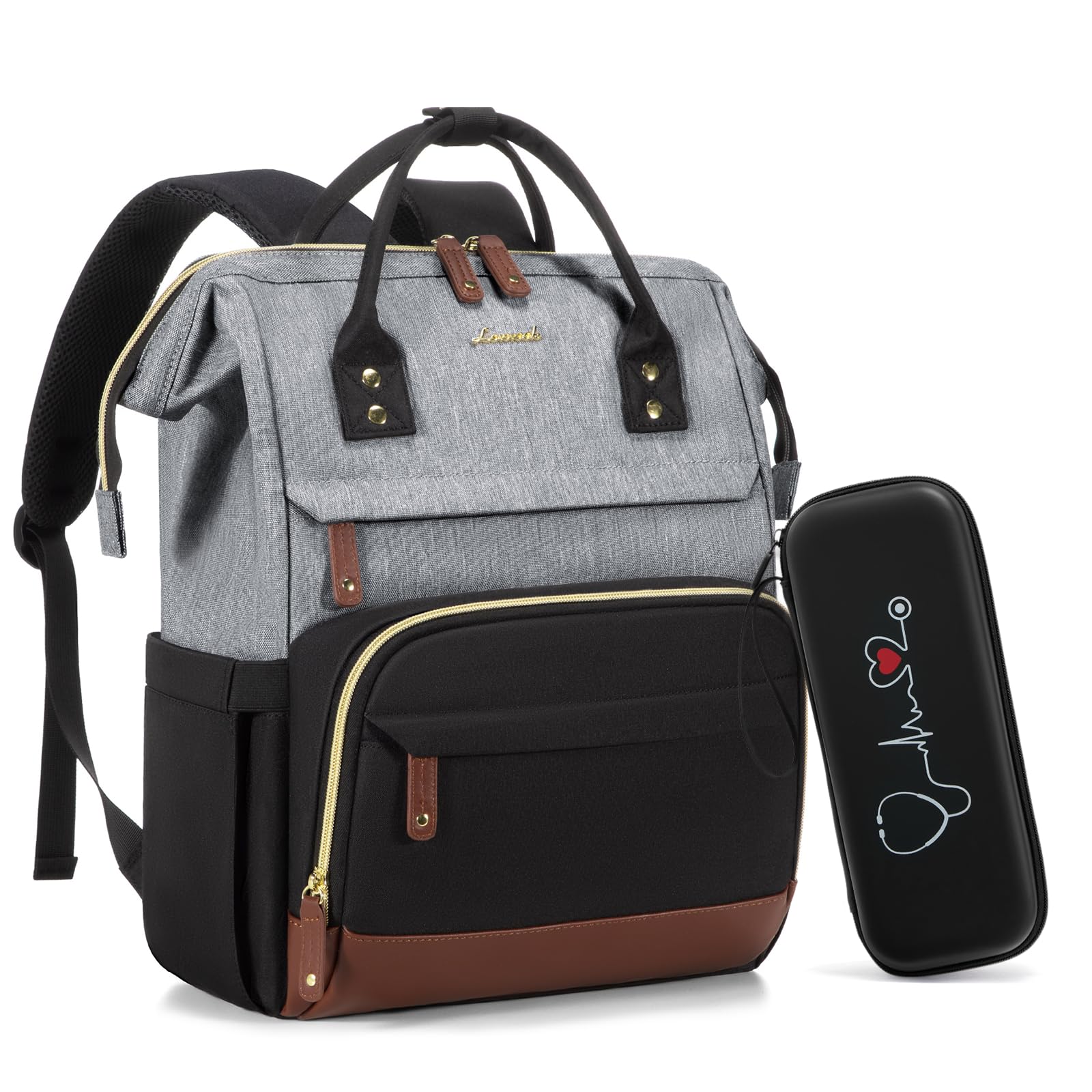 LOVEVOOK Nurse Backpack with Stethoscope Case, Wide Open Steel Frame Work Bag for Women, 15.6 Inch Laptop Compartment, Accessories Organizer for Nursing Student Clinical Essentials