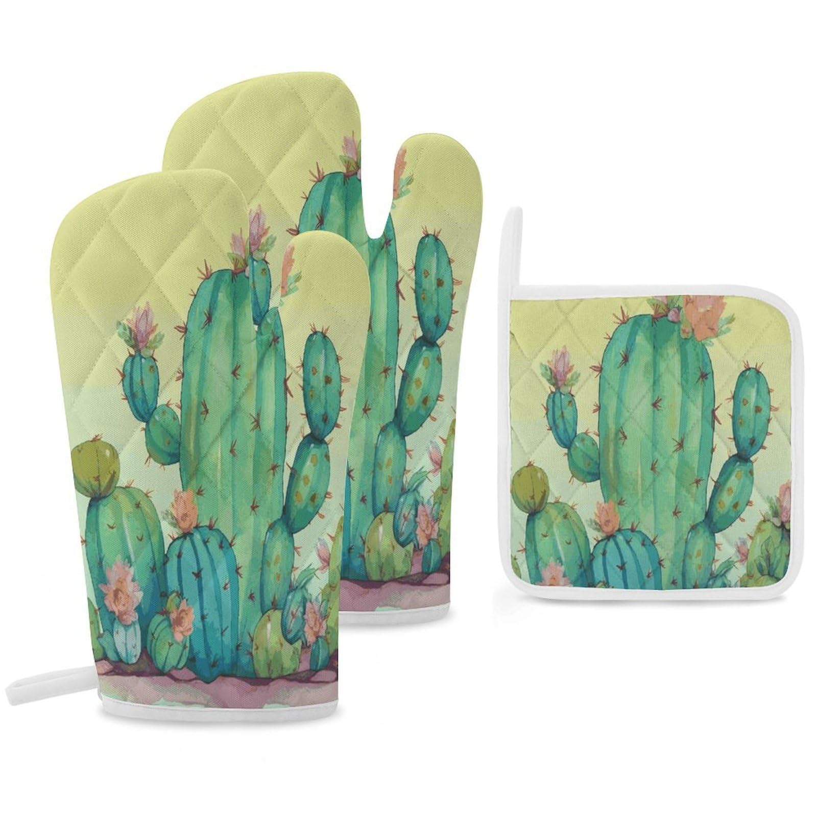 Fekiloot Style Funny Cactus Oven Mitts Funny Heat Resistant,Oven Glove With Hanging Loop,Resistant Hot Pads For Kitchen Baking Grilling Cooking