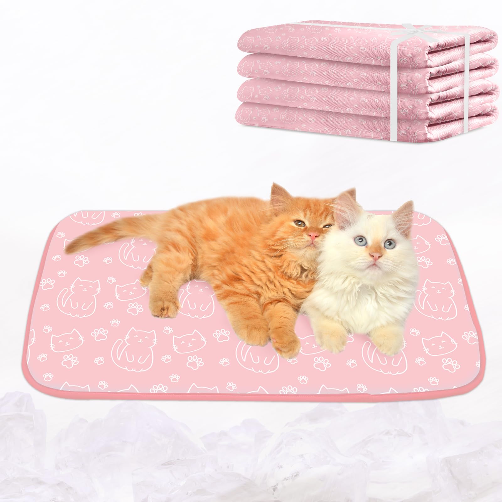 NWK Pack of 4 Pet Cooling Mat Q-Max>0.345 for Dogs & Cats (Pink Cat, M)