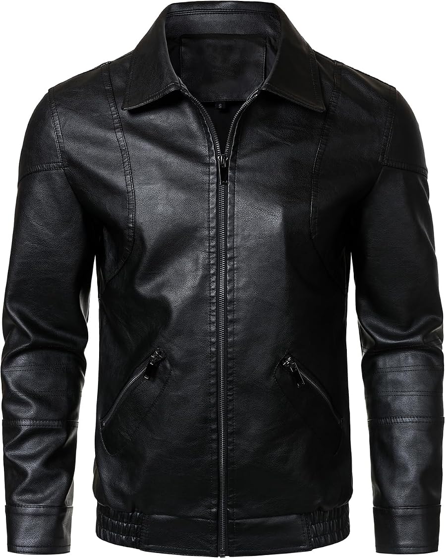 HOOD CREW Men’s Faux Leather Biker Bomber Jackets