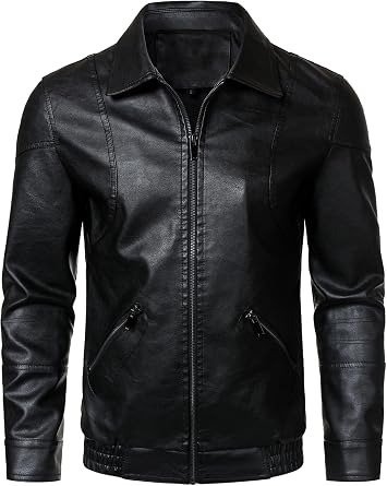 HOOD CREW Mens Faux Leather Jacket Biker Coats Stylish Leather Bomber Jacket for Men