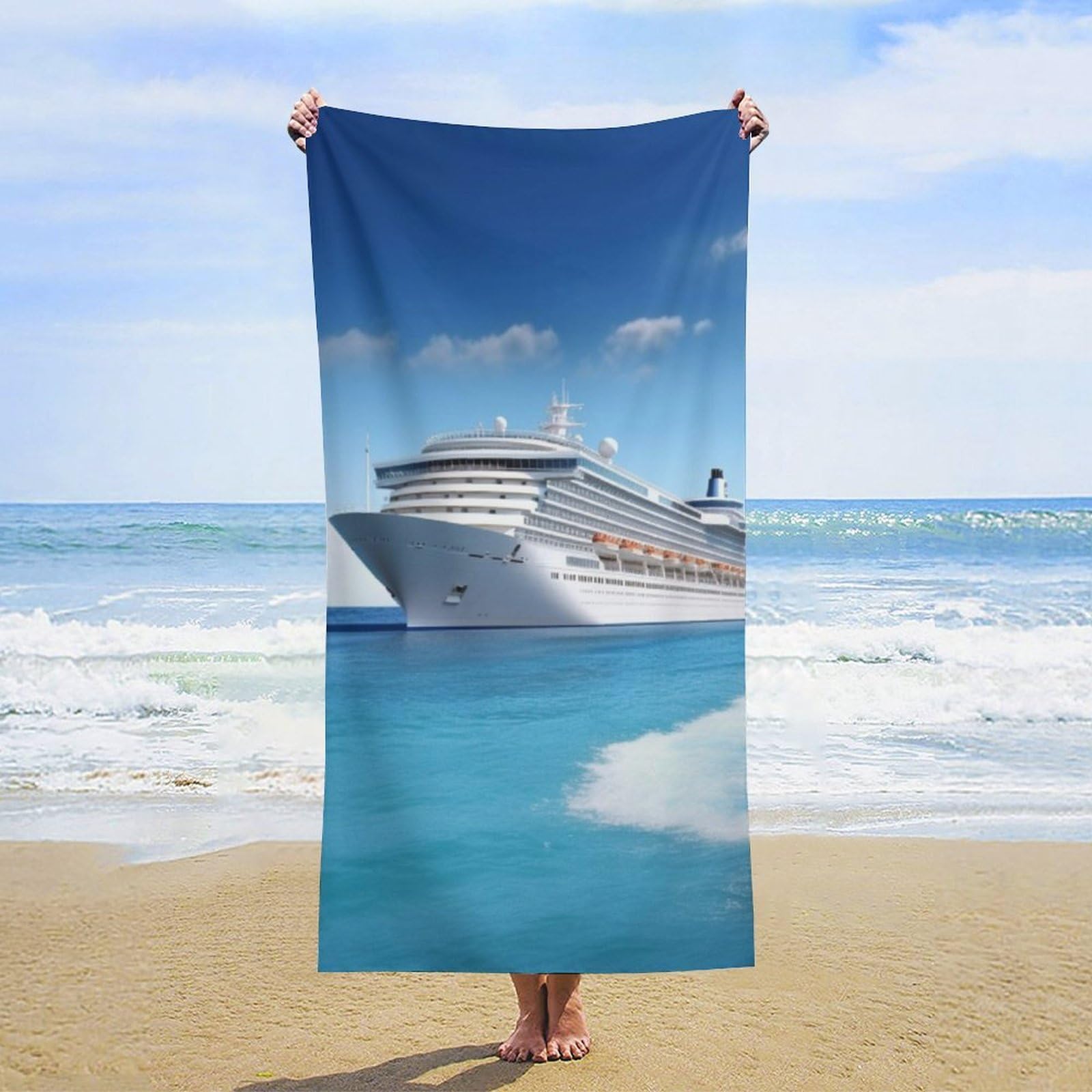 NTVOWPZO Seaside Cruise Ship Beach Towel Oversized Microfiber Bath Towels Lightweight Sand Proof Beach Towels Absorbent Pool Towels for Swimming Yoga Bathroom Towel 31.5" X 63"