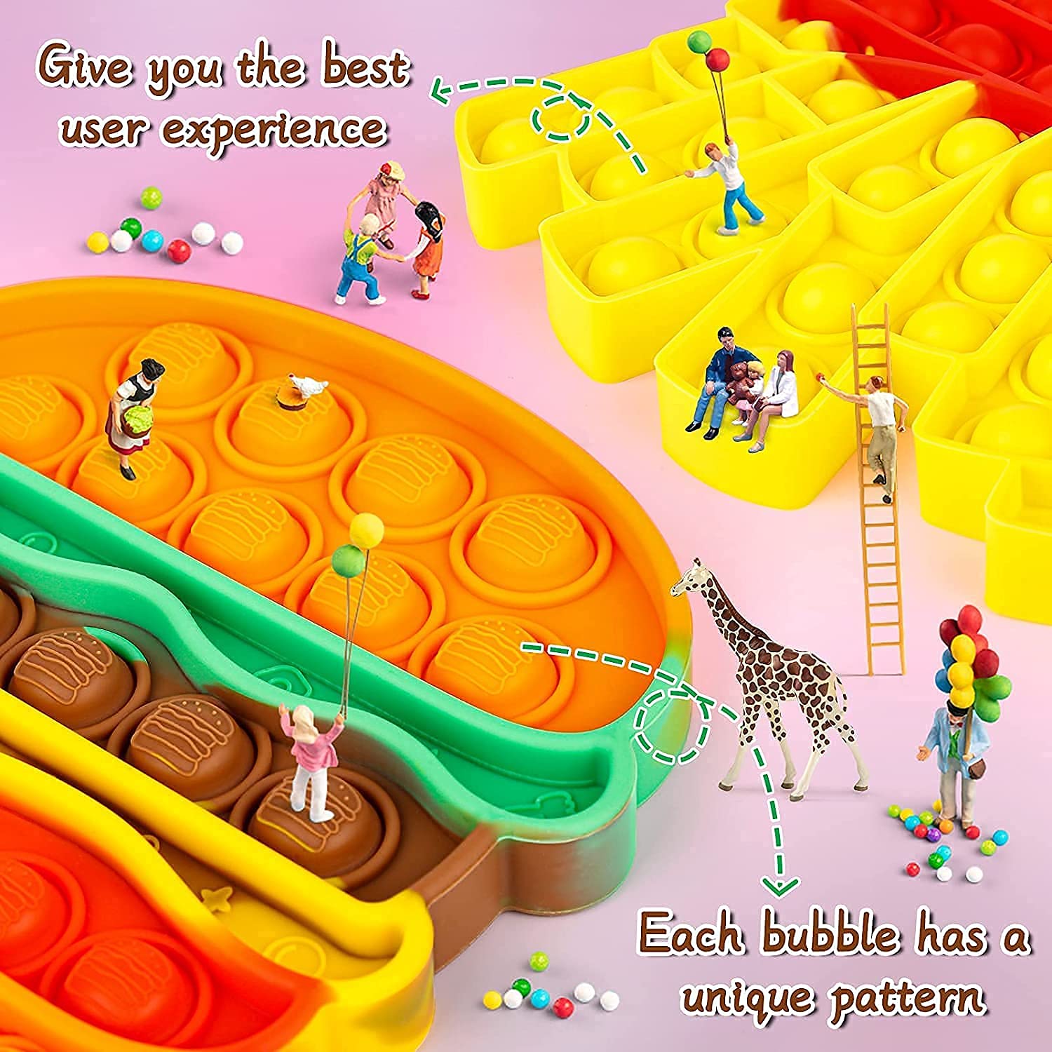 NIYANETAIL Pop It Fidget Toys, Pop it Rainbow Push Bubble Fidget Sensory Toy, Autism Special Needs Silicone Stress Relief Toy, Great Fidget Toy Sensory Toys Novelty Gifts (Burger Fries) 2