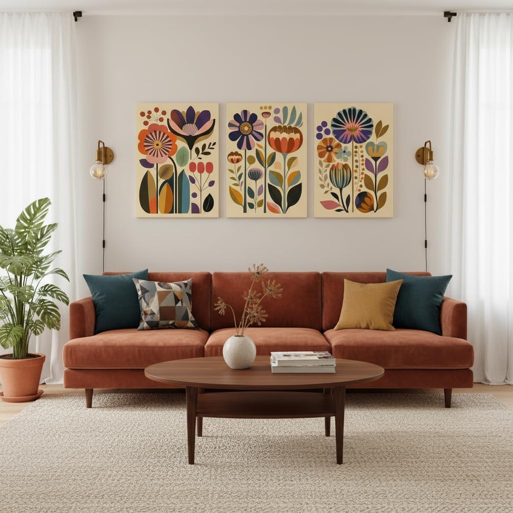 XIGBAWAN 3 Pcs Boho Floral Canvas Wall Art,Scandinavian Flower Wall Decor image 4