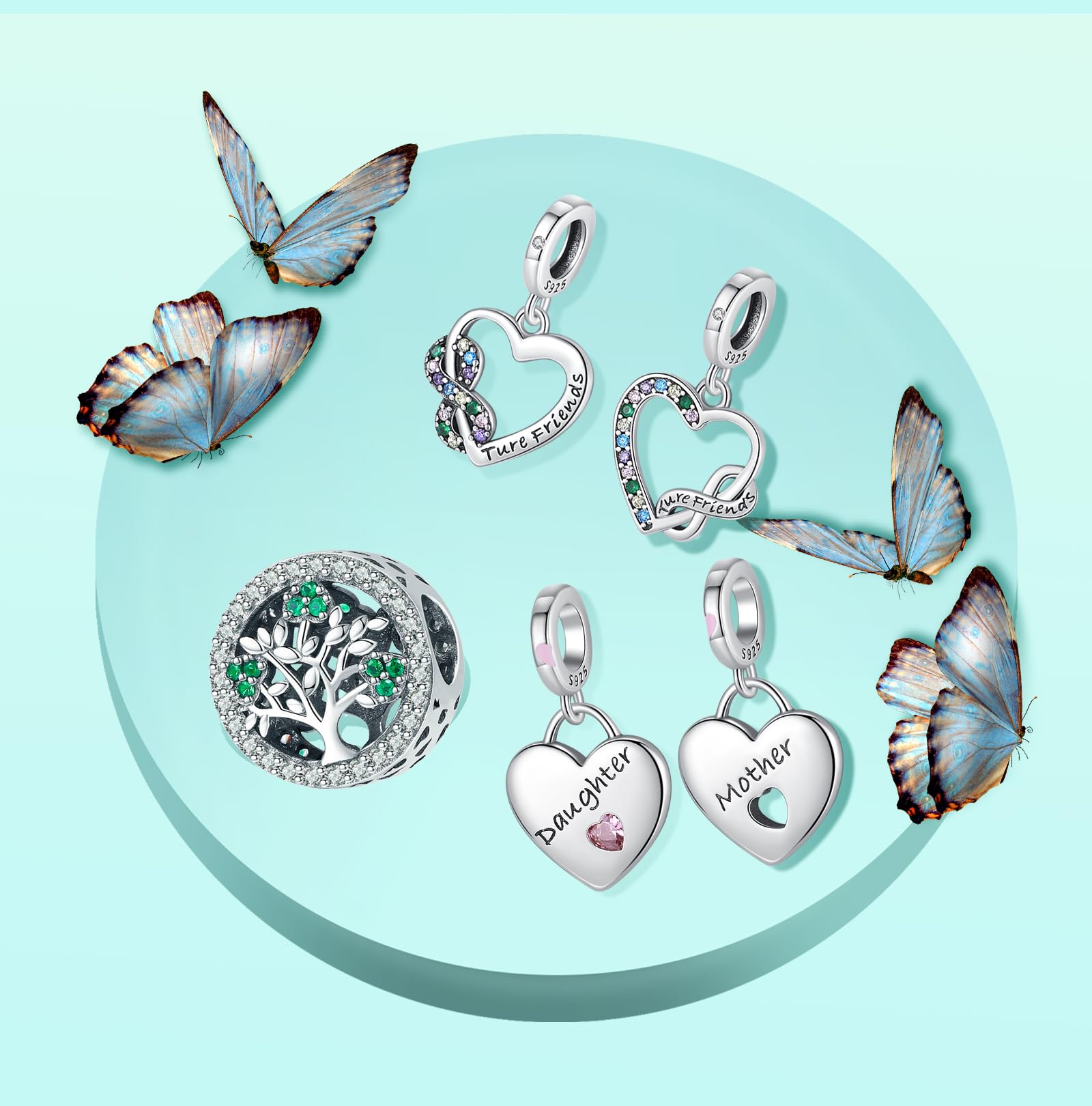 Annmors Love Heart Charm Donna argento Ciondolo a forma di, in argento Sterling 925, compatibile con braccialetti e collane europei