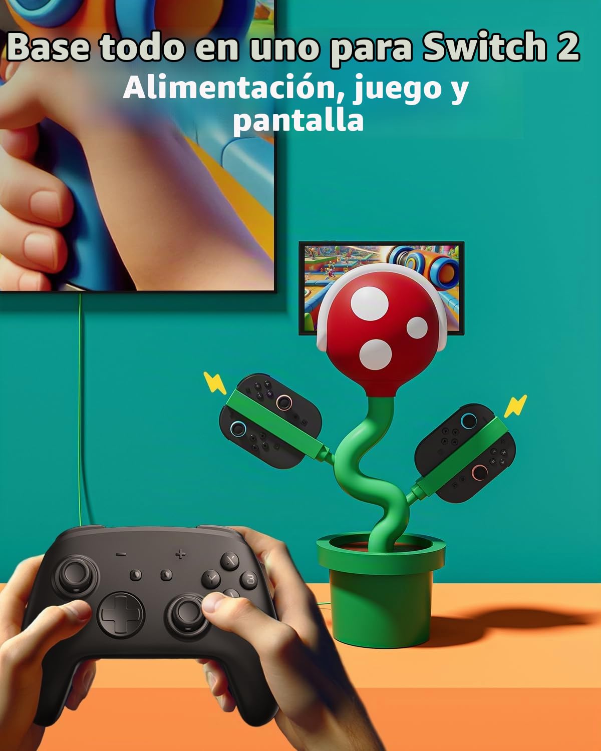 Estación de acoplamiento compatible con Nintendo Switch 2, base de carga POWKONG para controlador Joypad PK02-S2, soporte de base de TV Piranha con puertos HDMI 4K 60Hz / USB 2.0/USB-C PD carga rápida