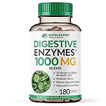 Wholesome Wellness Digestive Enzymes 1000MG Plus Prebiotics & Probiotics Supplement, 180 Capsules, Organic Plant-Based Vegan Formula for Digestion & Lactose with Amylase & Bromelain,3-6 Months Supply