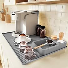Alfombrilla de Silicona para Cafeteras, Alfombrilla para Máquina de Café con Bordes Elevados 60x40cm, Tapete para Máquina Café Antideslizante Fácil Limpiar con De'Longhi Magnifica, Krups, Philips
