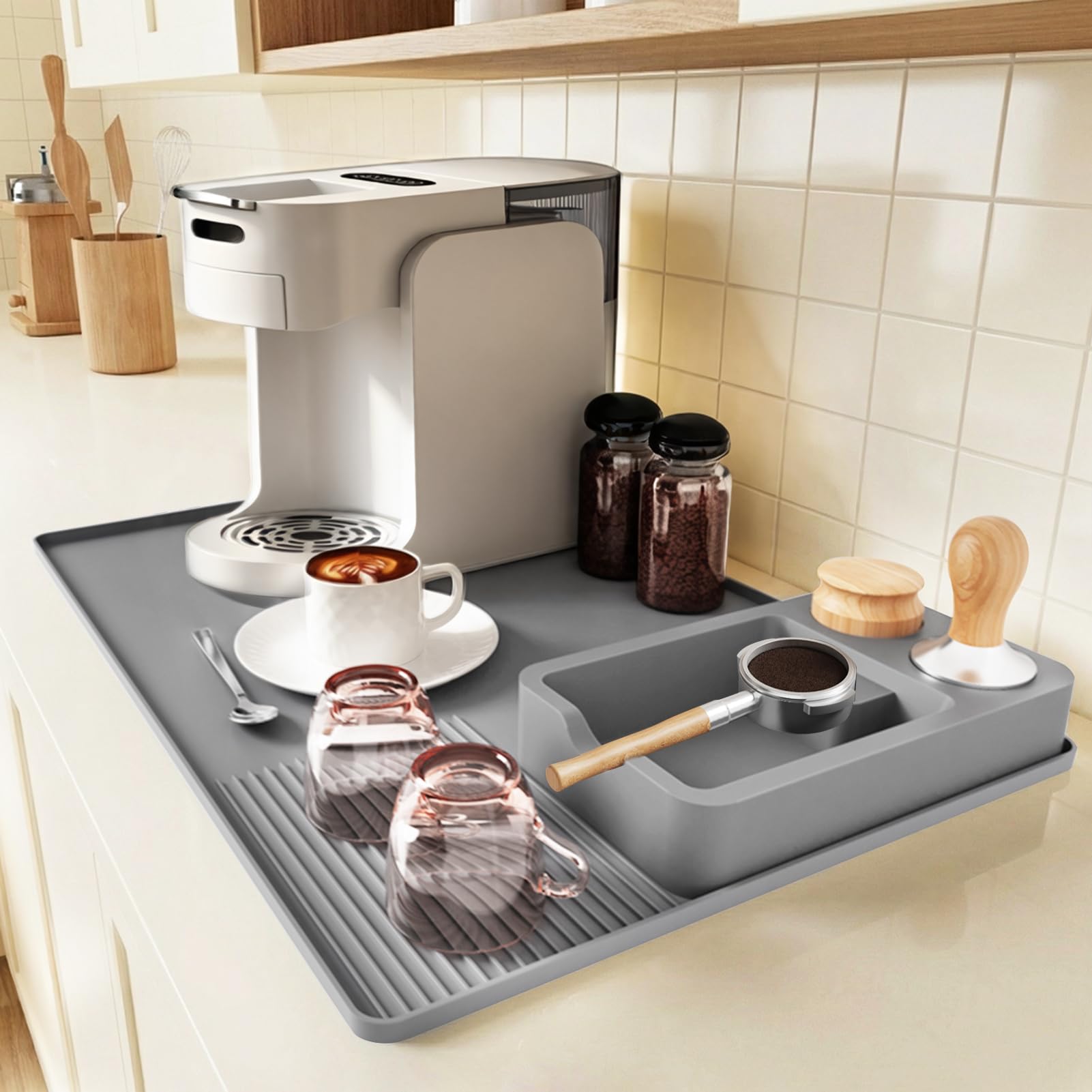 Tapis d'égouttement en silicone pour machine à café contre taches et fuites