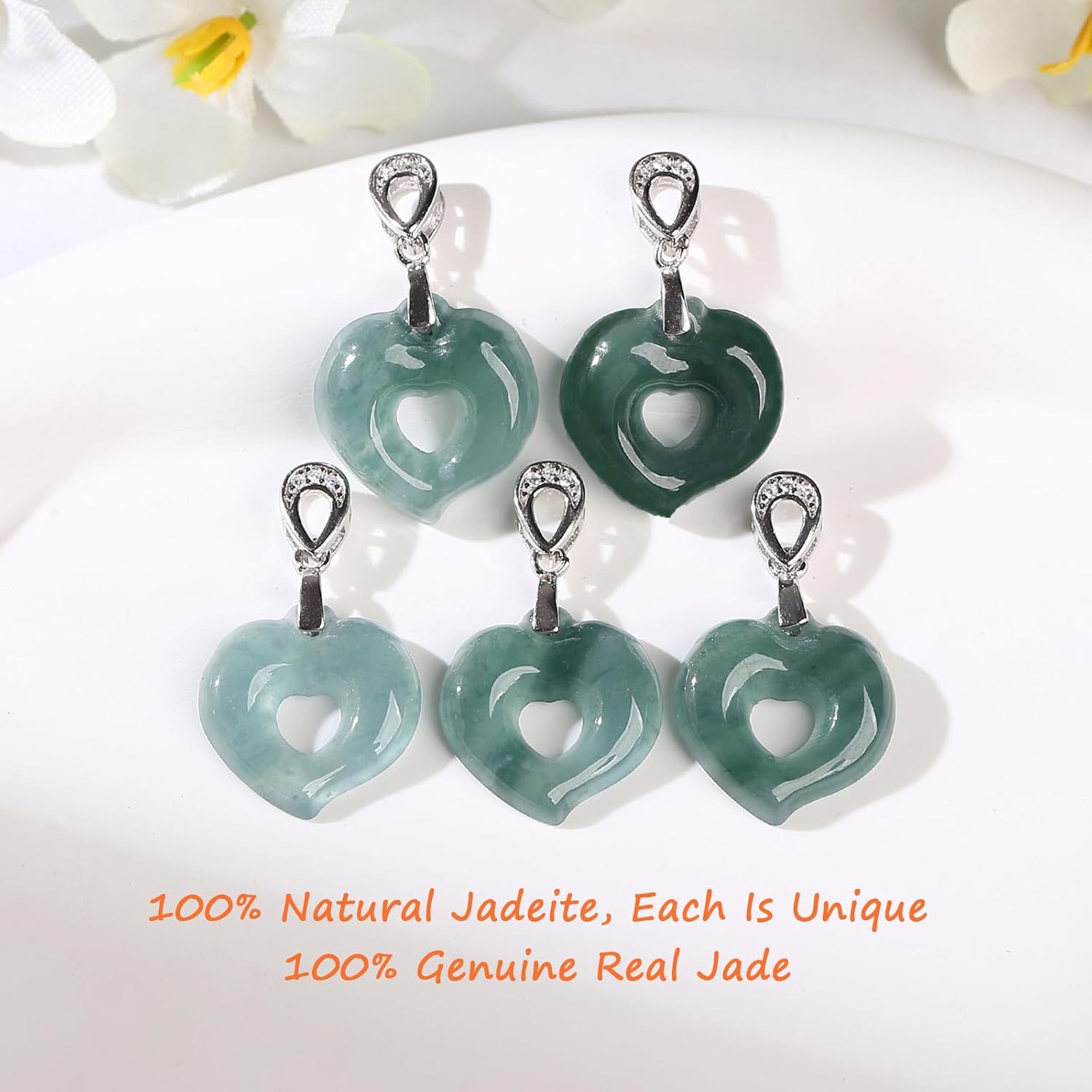 Real Green Jade Pendant Necklace for Women Donut/Heart/Clover/Teardrop/Rose/Lotus Flowers Genuine Jadeite Jewelry with Gold Plated 925 Sterling Silver Chain - Image 4