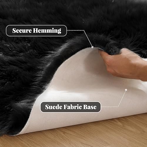 Miniatura 2 de ORINOVA Alfombra redonda de piel de oveja sintética para dormitorio, alfombra redonda de piel de oveja sintética de 3 pies, color negro