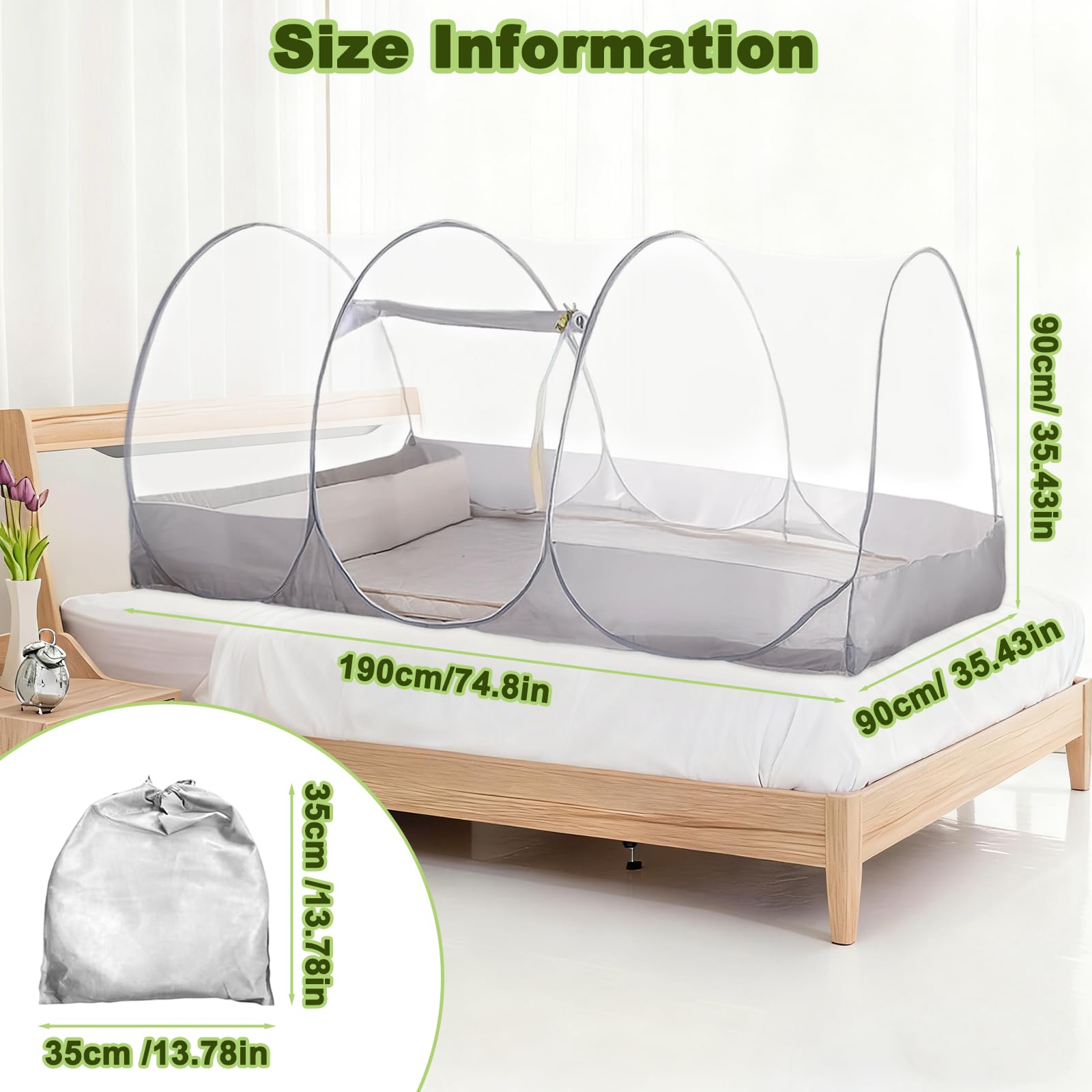 Folding Mosquito Net, 190x90x35cm Pop Up Bed Canopy with Storage Bag, Easy Fold Insect Screen for Single Bed or Indoor Outdoor - Image 4