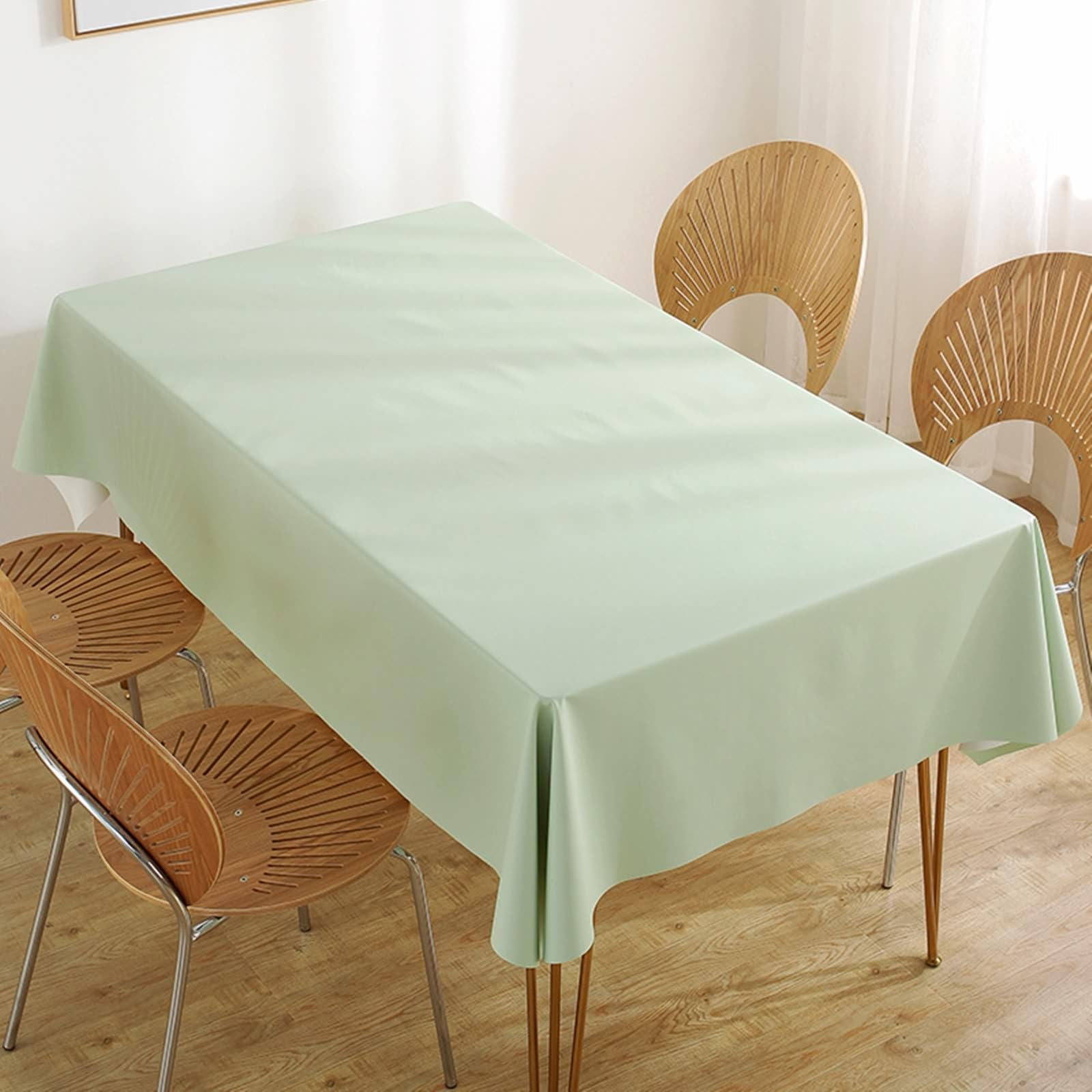 Mantel de mesa de comedor, 59 x 94 pulgadas, PVC, color sólido, para eventos, bodas, banquetes y fiestas, color verde claro