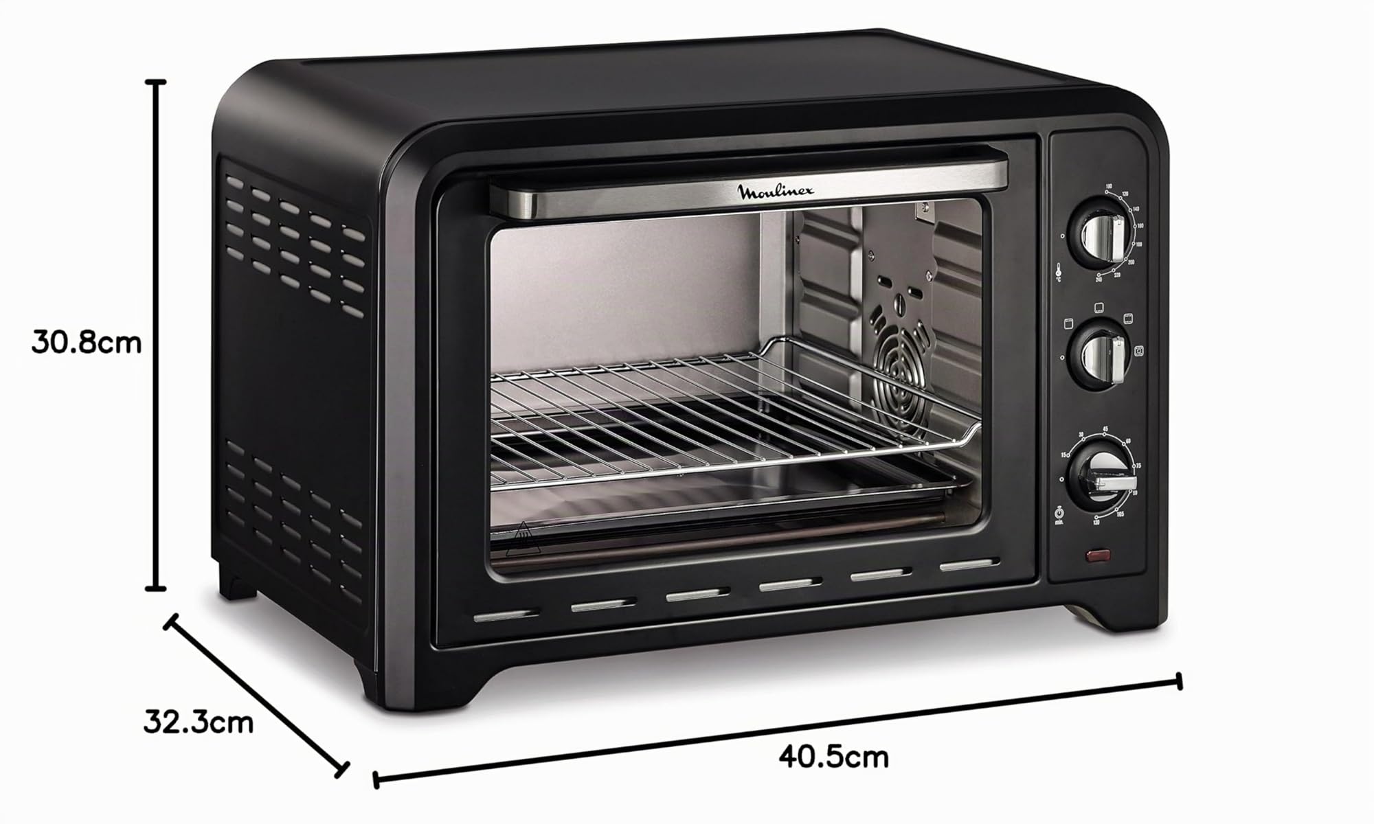 Moulinex Optimo OX484810 - Forno a convezione da 39 L, 6 modalità di cottura con termostato fino a 240º e timer fino a 120 minuti, Nero