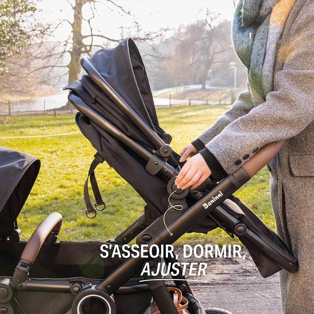 Baninni Luiz XL Poussette Double Compacte – Solution Innovante Sièges Extra Larges- Pour Jumeaux ou Enfants Rapprochés - Assises convertible en nacelle,Dossiers Inclinables, Roues PU- dès la Naissance