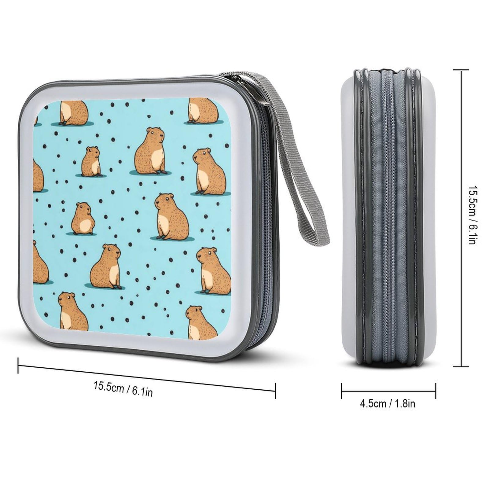 Cute Capybara CD Case Plastic DVD Case Holder Wallet Disc Storage Organizer for Car Travel