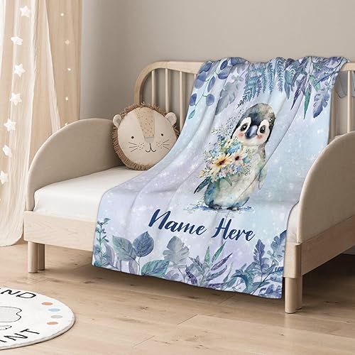 Miniatura 196 de Manta personalizada con diseño de jirafa y elefante, manta de franela suave, acogedora y ligera con nombre para sofá, cama, sofá, regalo, unisex