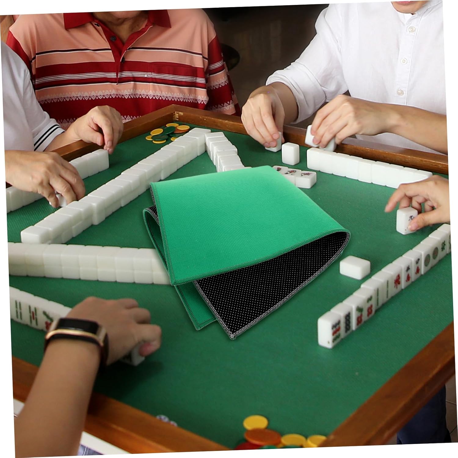 Thickened Anti-Slip Mahjong Table Mat Noise-Reducing Green Square Table Cover for Poker and Board Games Sturdy Game Mat for Home Use 36 x 36