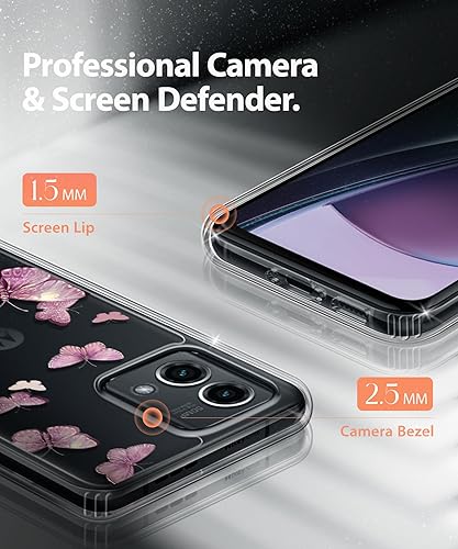 Miniatura 9 de HiPOTSUN Funda para Moto G Stylus-5G-2023 con protector de pantalla y protector de lente de cámara, flores transparentes a prueba de golpes de