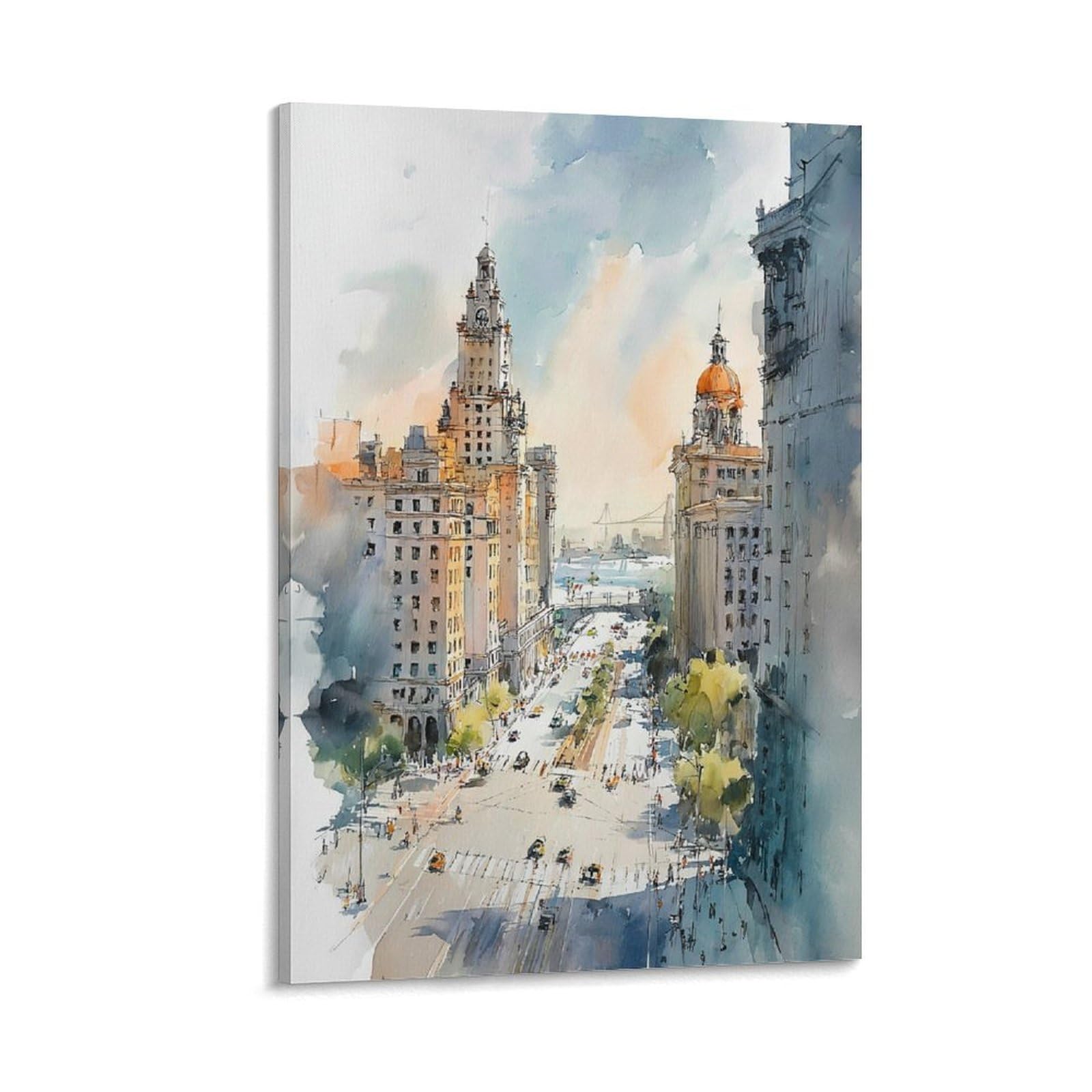 Cnaheiz Frame-Style San Diego Watercolor Painting_ California Travel Posters 24X36inch(60X90cm) Vintage Watercolor Canvas Art