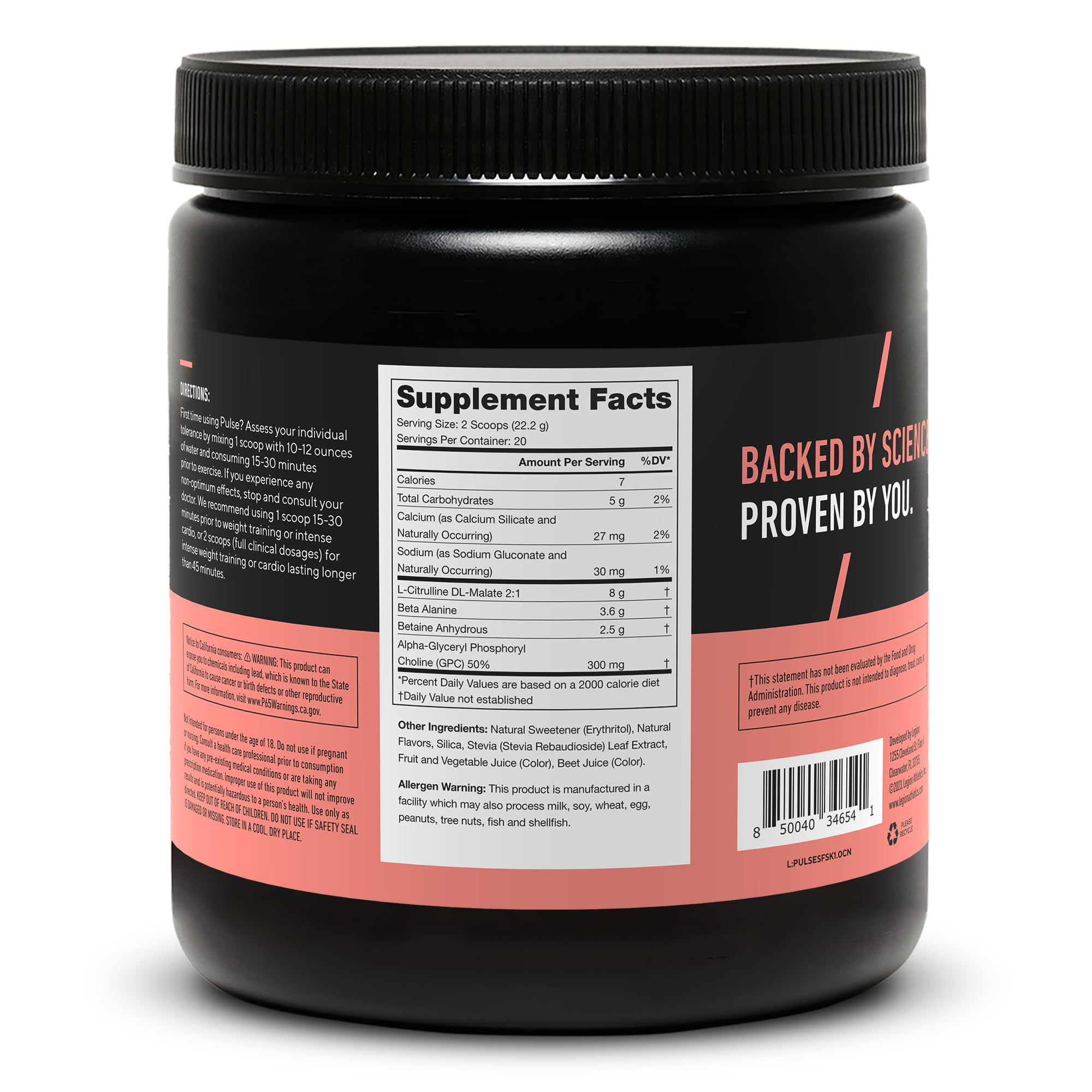 Legion Pulse Pre Workout B-Alanine Alpha GPC, No Caffeine, Strawberry Kiwi — Amazon image 3