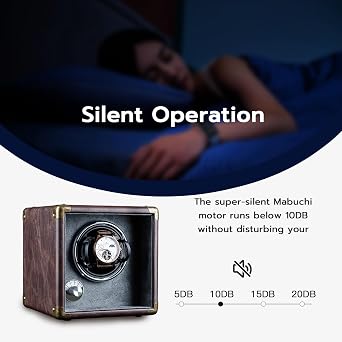Mcbazel Automatic Watch Winder,PU Leather Automatic Single Watch Winder Turner Rotator Display Box with LED Light/Quiet Motor-[Brown]