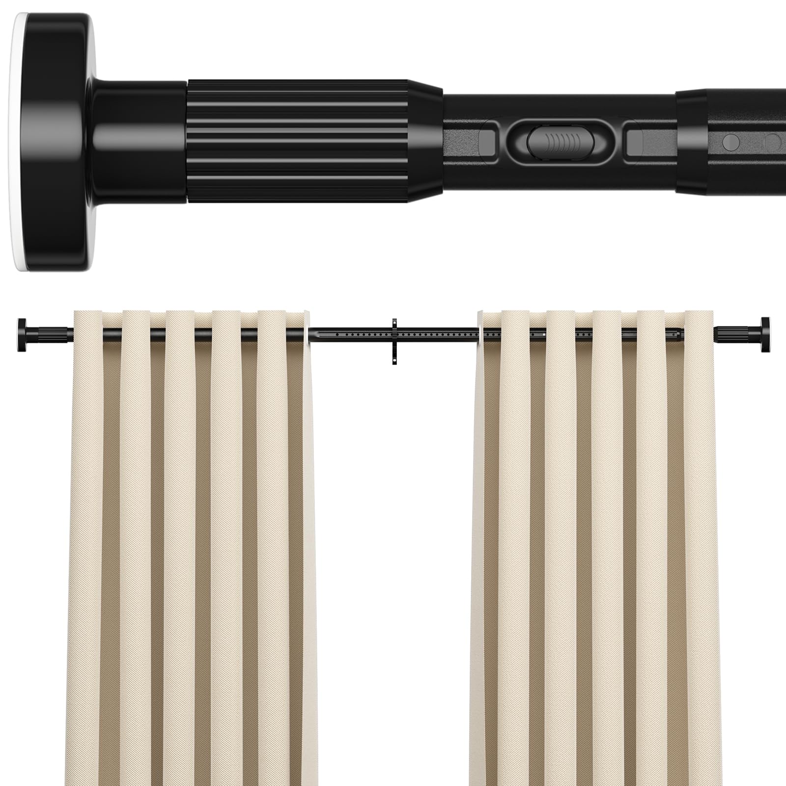 AIZESI 41-100 Inch Heavy Duty Black Tension Curtain Rod - No Drilling, Adjustable, Rust-Proof for Outdoor, Living Room, Bathroom